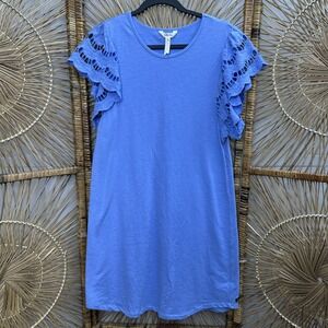 Matilda Jane In Season Shift Dress Blue Eyelet Lace Flutter Sleeve Size M A Line